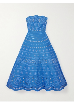Oscar de la Renta - Strapless Crystal-embellished Broderie Anglaise Twill Midi Dress - Blue - US2,US4,US8