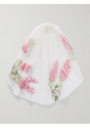 BERNADETTE - Embellished Embroidered Tulle Veil - Pink - One size