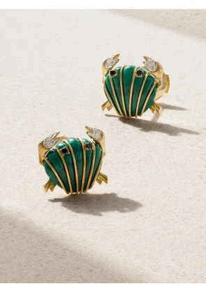 Yvonne Léon - Crab 9-karat Gold, Malachite And Diamond Earrings - One size