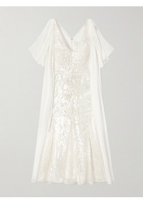Erdem - Draped Chiffon-paneled Sequined Satin Midi Dress - Off-white - UK 6,UK 8,UK 10,UK 12,UK 14,UK 16