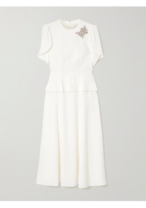 Erdem - Embellished Crepe Peplum Midi Dress - Off-white - UK 6,UK 8,UK 10,UK 12,UK 14,UK 16