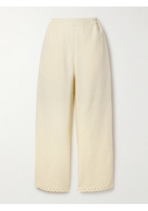 Sleeper - Sofia Broderie Anglaise-trimmed Linen Pajama Pants - White - x small,small,medium,large,x large