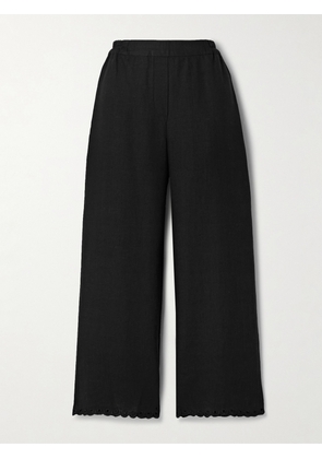 Sleeper - Sofia Broderie Anglaise-trimmed Linen Pajama Pants - Black - x small,small,medium,large,x large