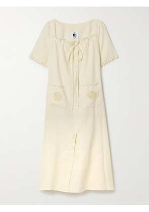 Sleeper - Sofia Broderie Anglaise-trimmed Linen Midi Dress - White - x small,small,medium,large,x large