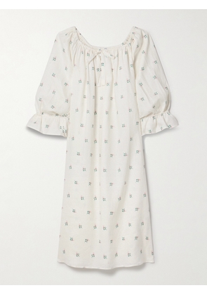 Sleeper - Cha-cha Printed Linen Nightdress - White - XXS/XS,S/M,L/XL