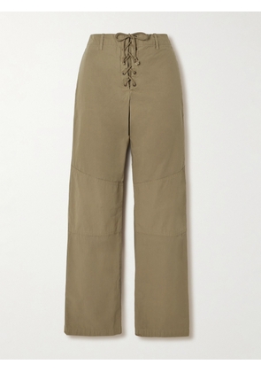 Fortela - Rope-trimmed Coated-cotton Straight-leg Pants - Neutrals - IT38,IT40,IT42,IT44,IT46