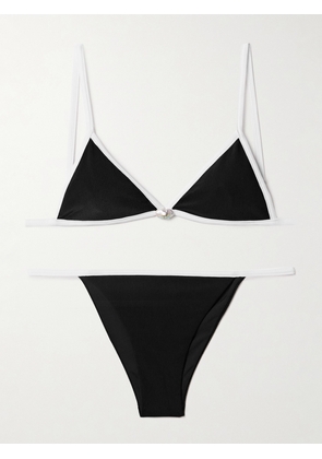 SARA CRISTINA - Salt Pearl-embellished Ribbed Triangle Bikini - Black - x small,small,medium,large,x large