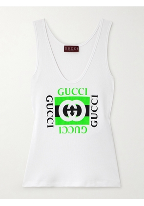 Gucci - Printed Ribbed Cotton-jersey Tank - White - XS,S,M,L,XL