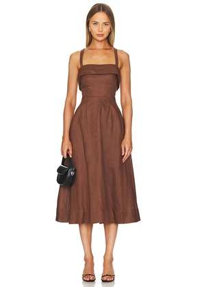 NICHOLAS Carmellia Banded Corset Midi Dress in Brown. Size 0, 12.