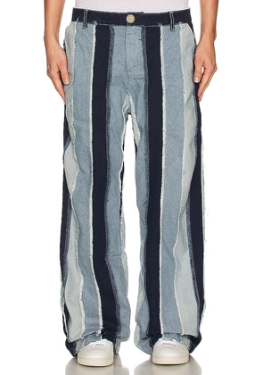 SIEDRES Straight Patchwork Jean in Blue. Size 32.