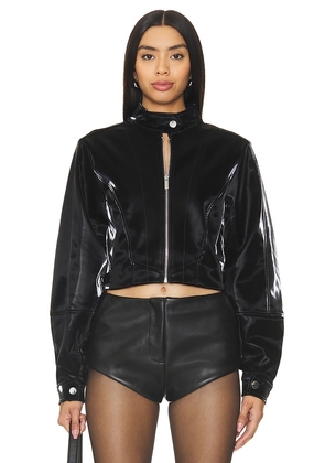 WeWoreWhat Faux Patent Leather Cropped Moto Jacket in Black. Size M, S, XL, XS, XXS.