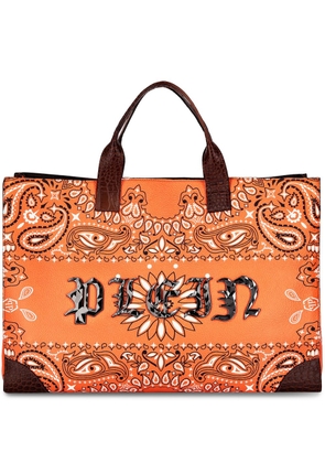 Philipp Plein logo-print cotton tote bag - Orange