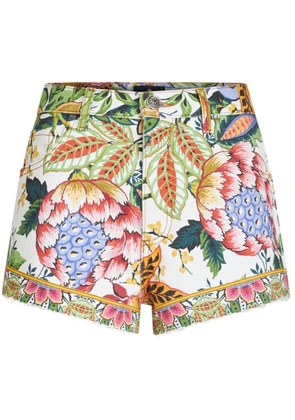ETRO Bouquet-print denim shorts - Green