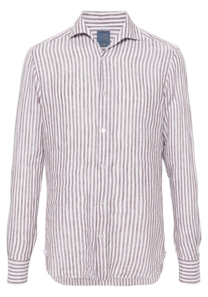 Barba striped classic-collar linen shirt - Brown