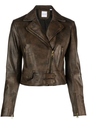 PINKO leather cropped biker jacket - Brown