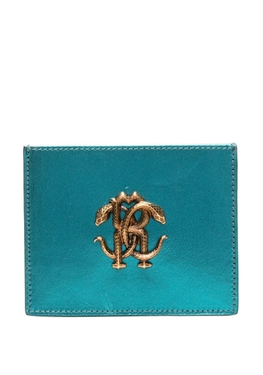 Roberto Cavalli monogram-plaque leather cardholder - Blue