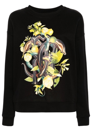 Roberto Cavalli Lemon And Snake-print cotton sweatshirt - Black