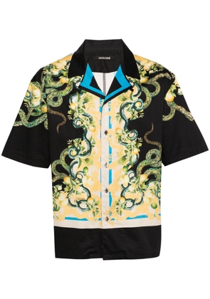 Roberto Cavalli Lemon And Snake-print bowling shirt - Black
