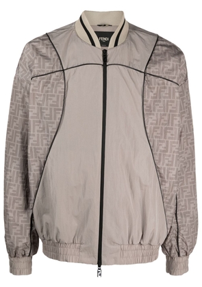 FENDI monogram-print panelled bomber jacket - Grey