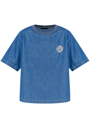 Emporio Armani logo-embroidered denim T-shirt - Blue
