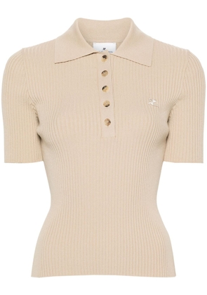 Courrèges logo-patch ribbed polo top - Neutrals