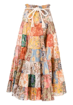 ZIMMERMANN Junie patchwork cotton midi skirt - Multicolour