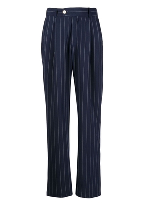 Late Checkout pinstripe-pattern virgin wool trousers - Blue