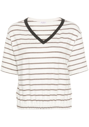 Brunello Cucinelli striped V-neck T-shirt - White
