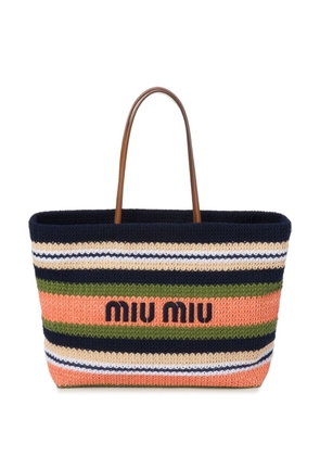Miu Miu logo-embroidered woven tote bag - Blue
