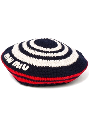 Miu Miu logo-appliqué crochet beret - Black