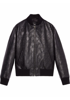 Gucci GG-debossed leather jacket - Black