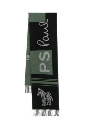 PS Paul Smith logo-intarsia fringed scarf - Green