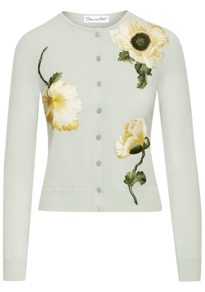 Oscar de la Renta embroidered-flower fine-knit cardigan - Green