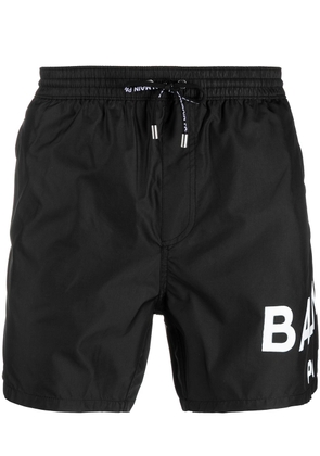 Balmain logo-print drawstring swim shorts - Black