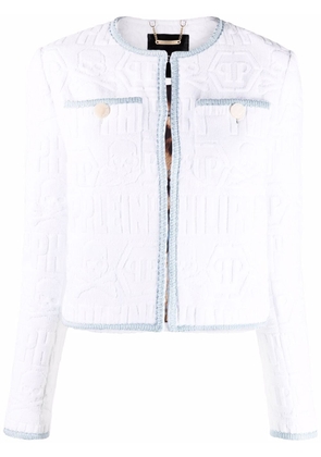 Philipp Plein logo-embossed tweed-effect jacket - White
