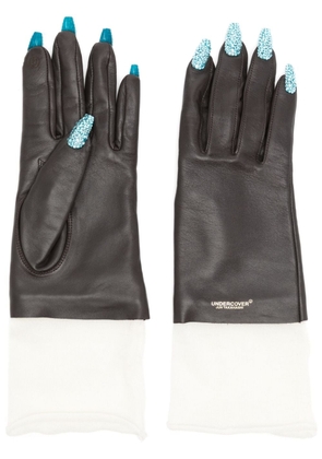 Undercover nail-appliqué leather gloves - Brown