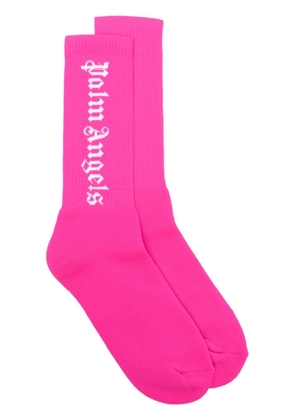 Palm Angels logo-intarsia mid-calf socks - Pink