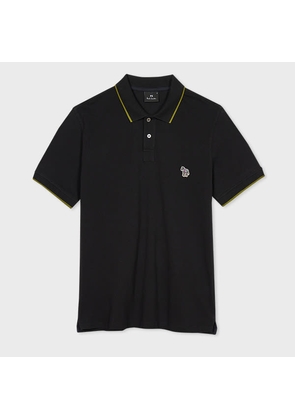 PS Paul Smith Slim-Fit Black Zebra Logo Polo Shirt With Green Tipping