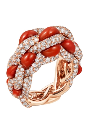 Cartier Rose Gold, Diamond And Coral Cartier Libre Tressage Ring