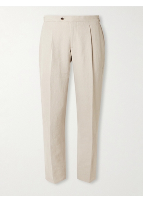 Thom Sweeney - Tapered Pleated Linen Suit Trousers - Men - Neutrals - IT 46