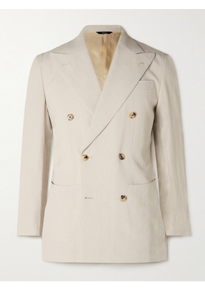 Thom Sweeney - Slim-Fit Unstructured Double-Breasted Linen Suit Jacket - Men - Neutrals - IT 46