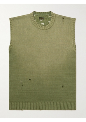 KAPITAL - 5G Distressed Cotton-Blend Jacquard Sweater Vest - Men - Green - 3