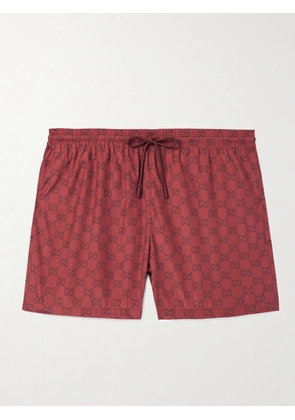 Gucci - Straight-Leg Short-Length Logo-Print Swim Shorts - Men - Red - IT 46