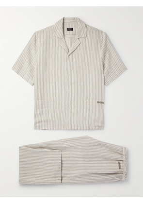 Zegna - Logo-Embroidered Striped Linen Pyjama Set - Men - Neutrals - S