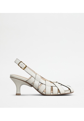 Tod's - Slingback Pumps in Leather, WHITE, 37 - Shoes