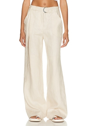 GRLFRND The Linen Cargo Pant in Natural Linen - Neutral. Size XL (also in XS).