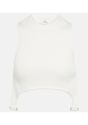 Courrèges Ribbed-knit cropped top with suspenders
