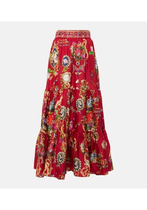 Camilla Printed high-rise tiered silk maxi skirt