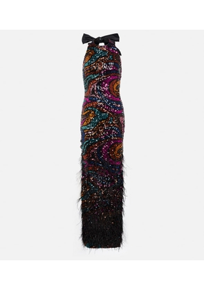 Rebecca Vallance Kiki feather-trimmed sequined gown