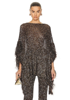 Valentino Embroidered Blend Feather Poncho in Ebano - Brown. Size S (also in ).